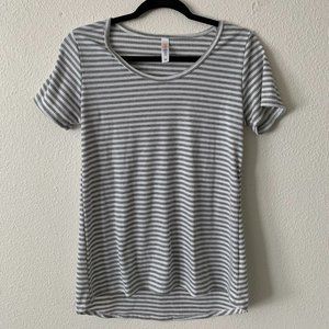 Gray and White Striped Short Sleeve Shirt